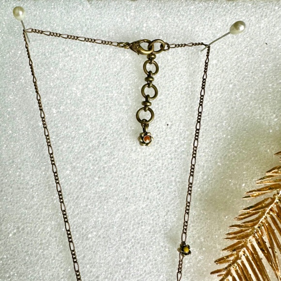 LUCKY Necklace - Brass Flower & Green Enamel Necklace 20” w/Extender - Picture 6 of 10